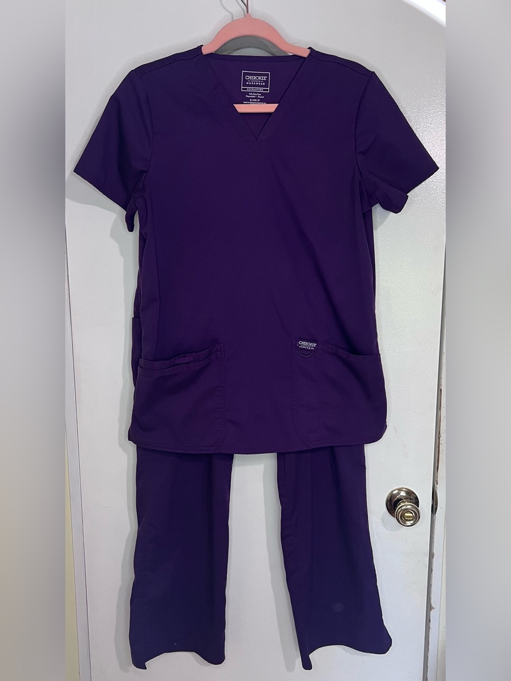 Cherokee Purple V-Neck Medical Scrub Top and pants